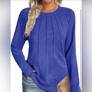 Blue Asymmetrical Pleated Long Sleeve